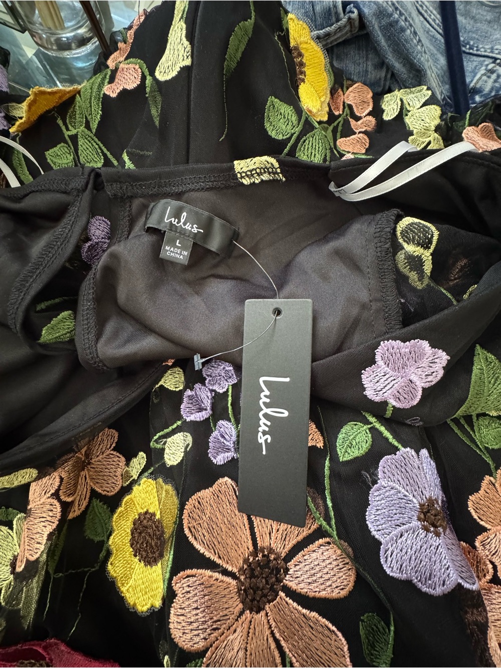 Lulus Floral Embroidered Long Sleeve Midi Dress Black Size L - Picture 2 of 8